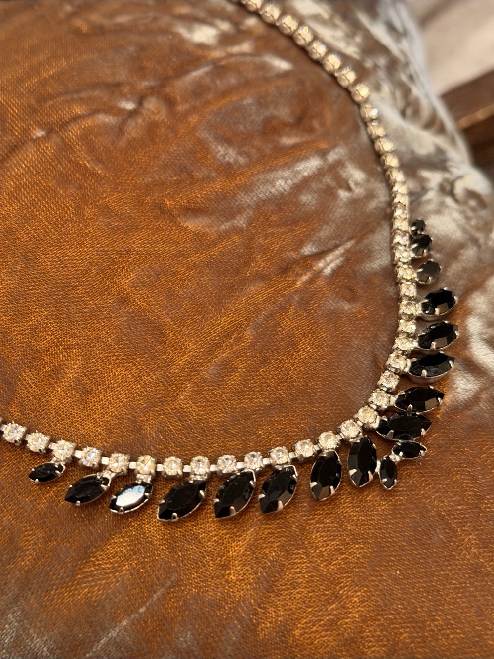 Vintage b. David Elegant Black & Silver Rhinestone Marquise Collar Necklace #737